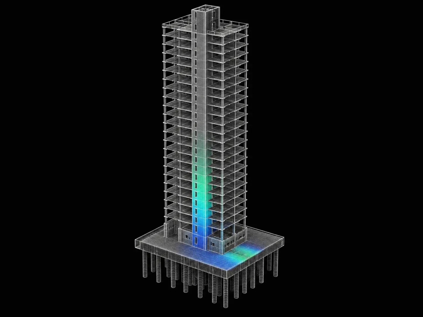 High-rise building structural model with load contours