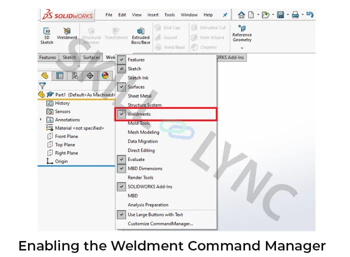 Enabling the Weldment Command Manager